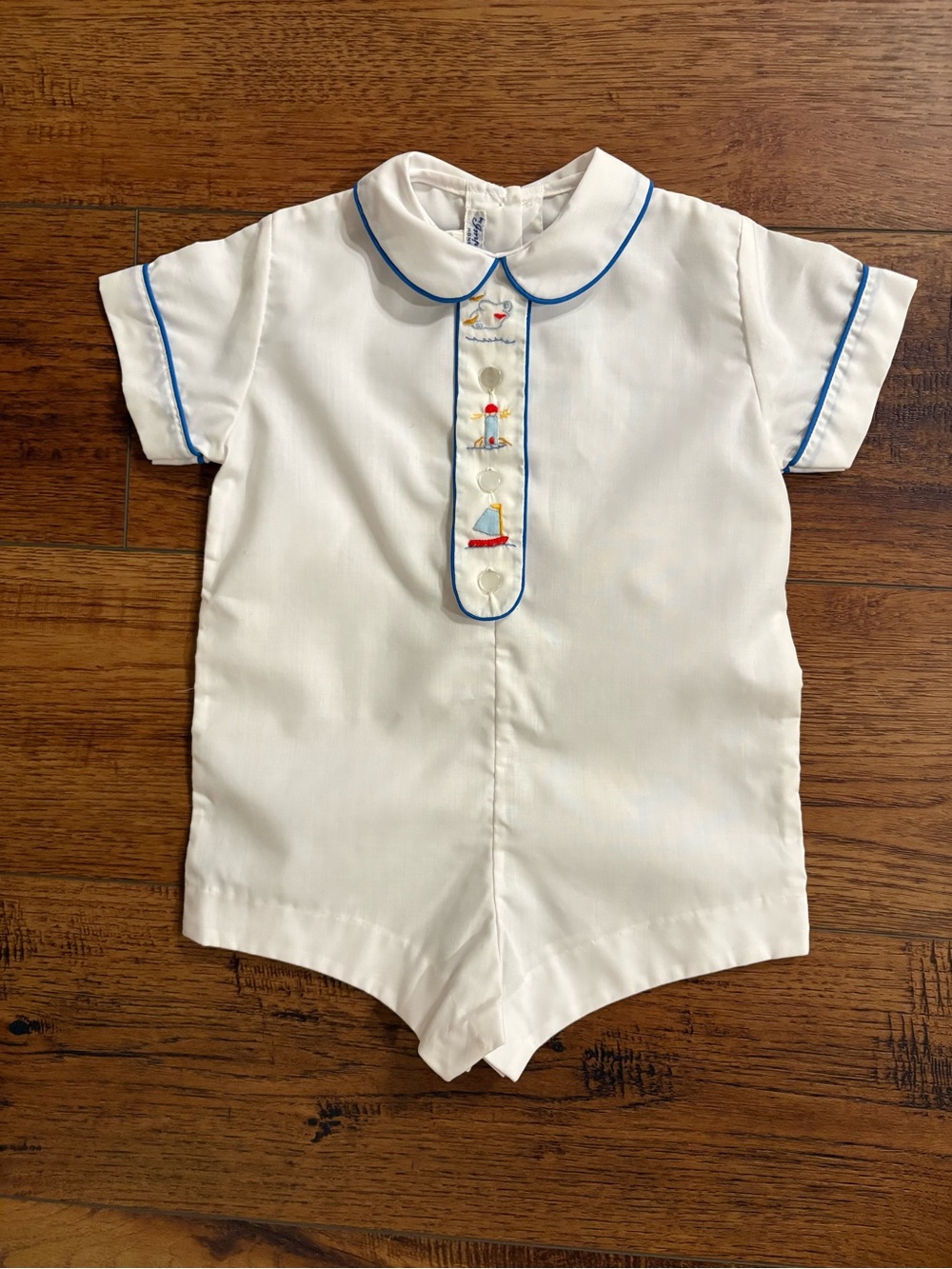 Vintage Imperials Hong Kong Boys Nautical Sailboat Embroidered Romper Size 2